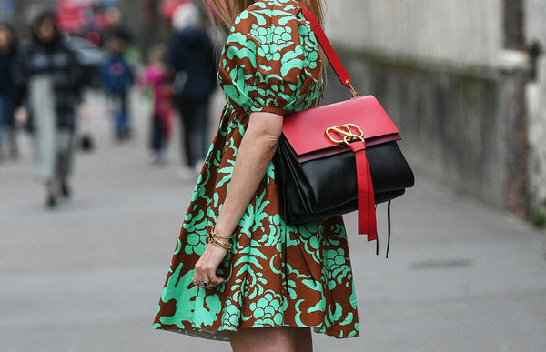 Floral Dress with Puff-Sleeve and Valentino Handbag