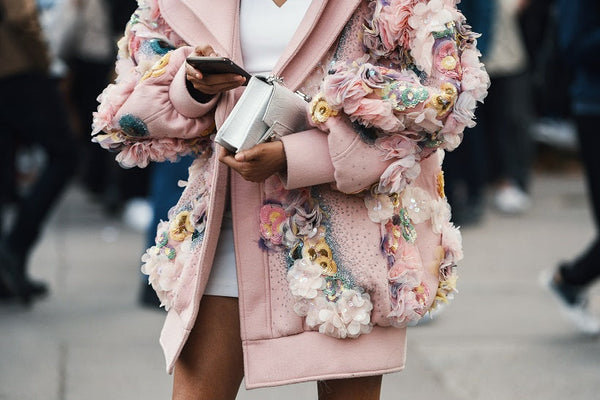 Paris Fashion Week - Pale pink Oversize Embellished Jacket with White Dress