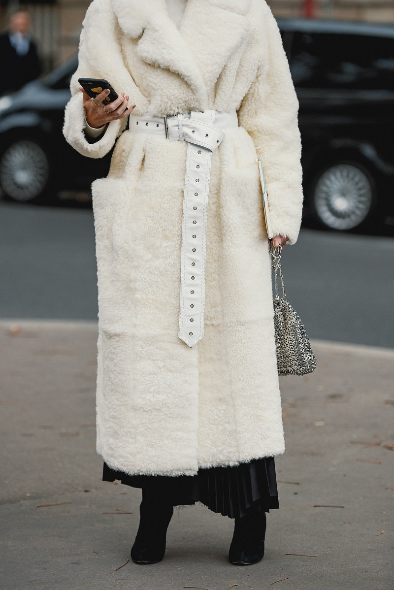 Women in Oversize Coat with Oversize Belt