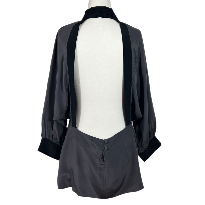 PRE-OWNED - Black Halo Grey Silk Open Back Shirt