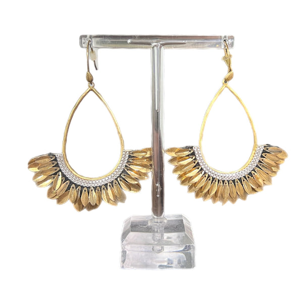 PRE-OWNED - Fashion Dangle Gold-Tone Feather Detail Earrings