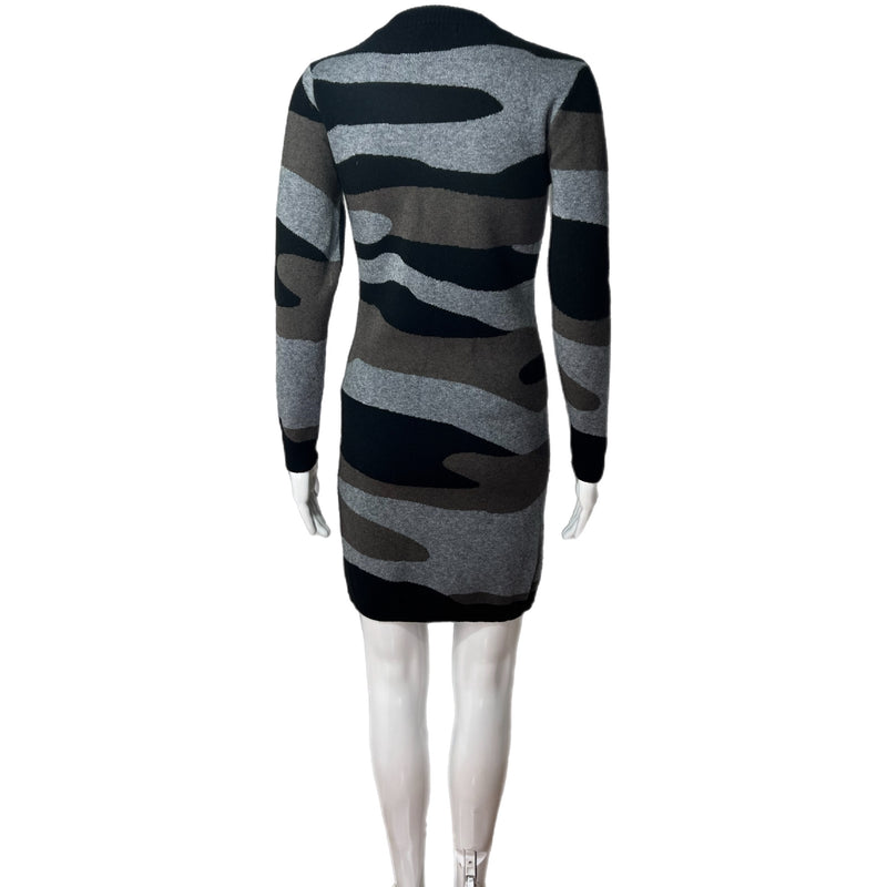 PRE-OWNED - Fate Black, Gray & Brown Long Sleeve Mini Sweater Dress