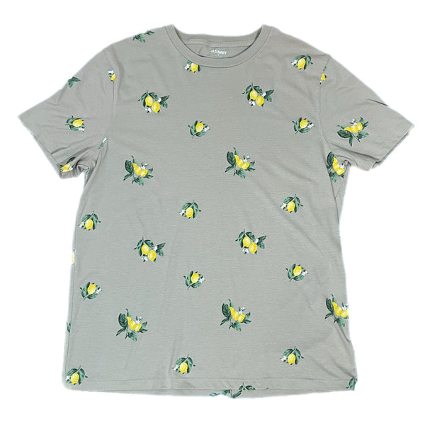 PRE-OWNED -  Old Navy Khaki Lemon Floral Short Sleeve T-Shirt size medium