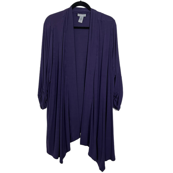 PRE-OWNED - Catherines Purple Three Quarter Gathered Sleeve Open Front Cardigan Size 2x preloved secondhand shopping Style and Give