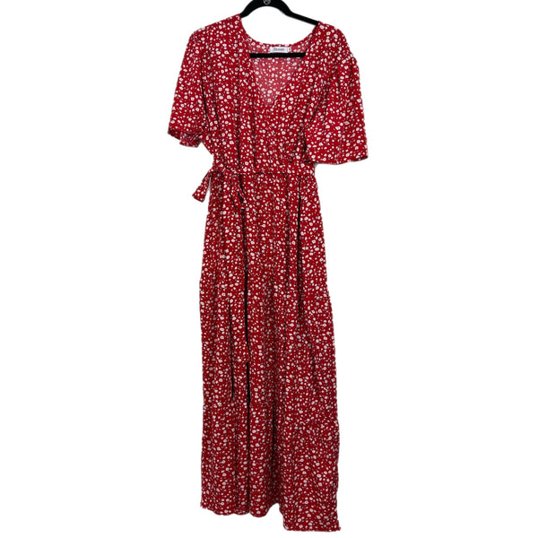 PRE-OWNED - Kojooin 4XL Floral Red Short Sleeve V Neck Dress preloved shopping buy secondhand Style and Give