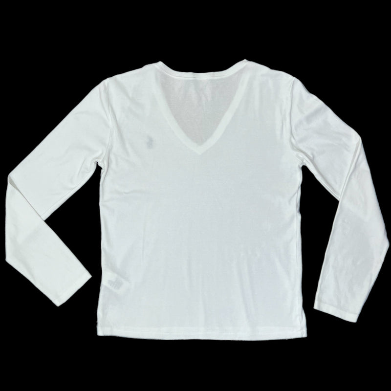 PRE-OWNED - POLO Ralph Lauren White Long Sleeve Sleeve V Neck T-Shirt