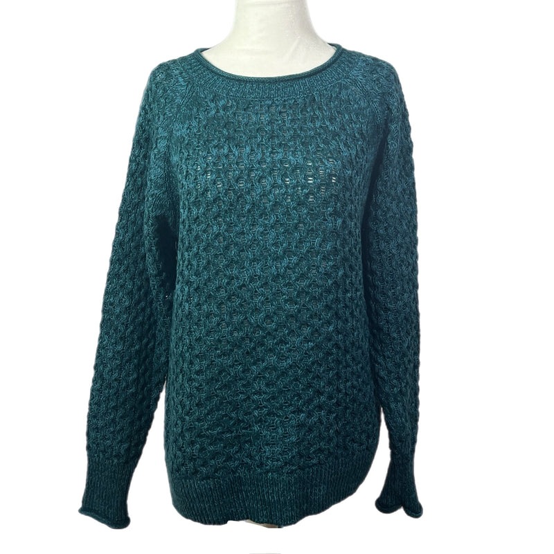 PRE-OWNED - Time and True Teal Patterned Long Sleeve Sweater Size XS