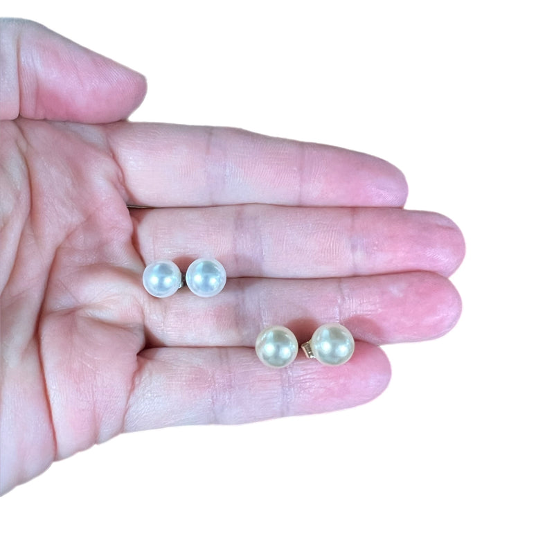 PRE-OWNED - Fashion Silver-Tone and Gold-Tone Pearl Stud Earrings - 2 Pairs