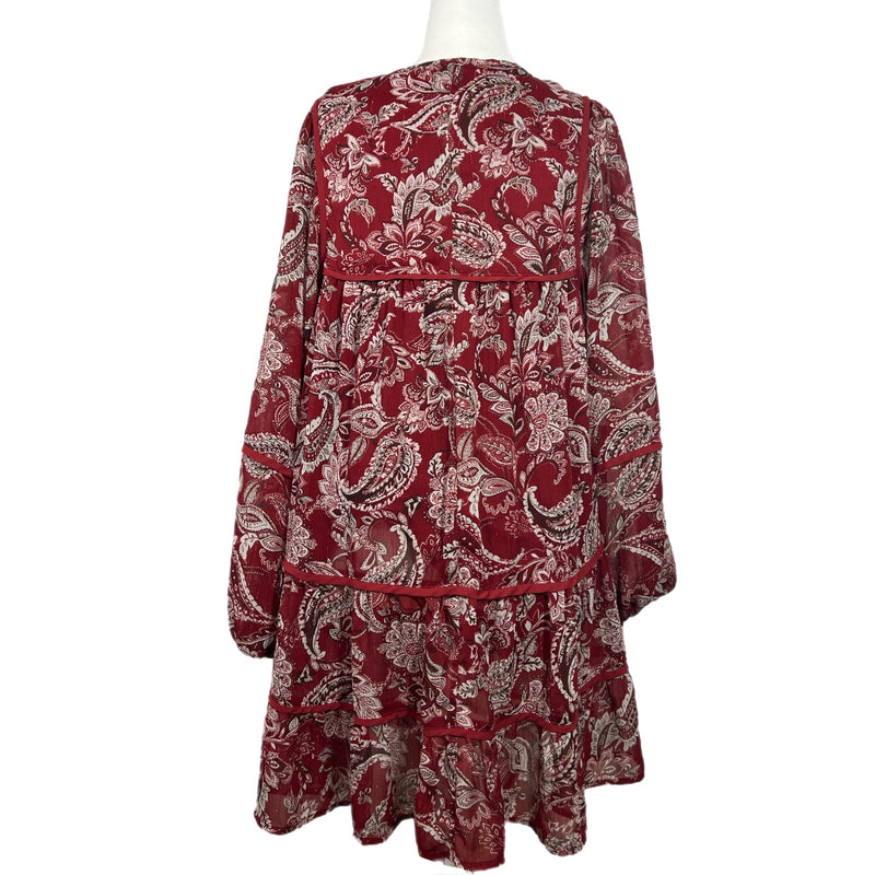 PRE-OWNED -  Blue Rain Burgundy Long Sleeve Paisley Print Dress