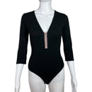 PRE-OWNED - Express Black V Neck with Zipper Detail Bodysuit Size XS Style and Give Preloved Preowned Shopping 