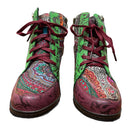 PRE-OWNED - Unbranded Floral Patterned Block Heel Lace up Ankle Boots