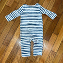 PRE-OWNED - aden + anais Blue & White Waterstripe Long Sleeve One Piece - Size 3-6 Months