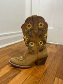 PRE-OWNED - Artillero Brown Leather Sunflower Embroidered Boots Size 7.5