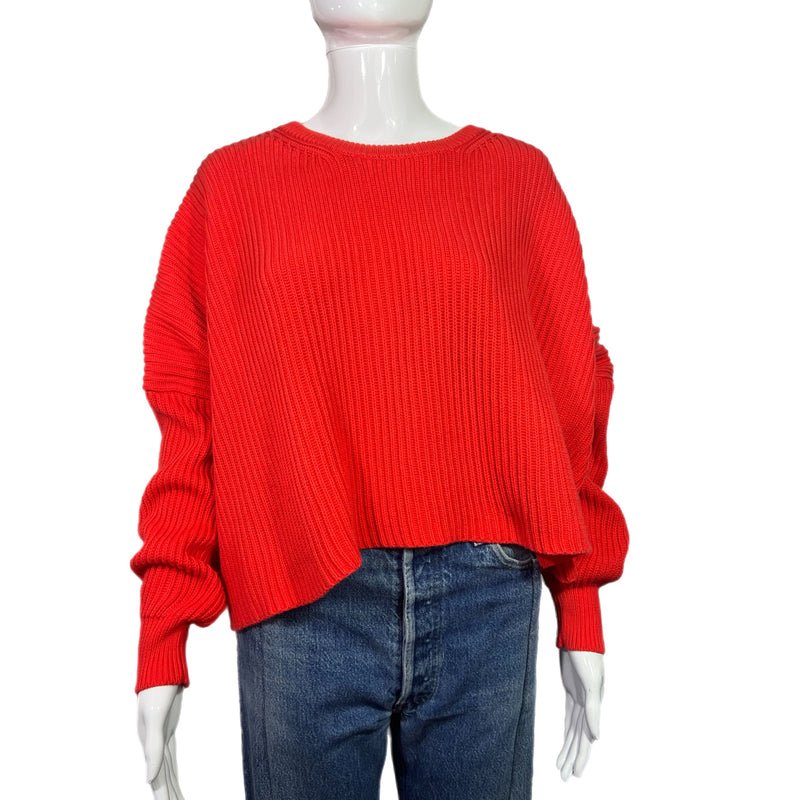 PRE-OWNED - Free People Crew Neck Cropped Ribbed Orange Sweater Size XS 