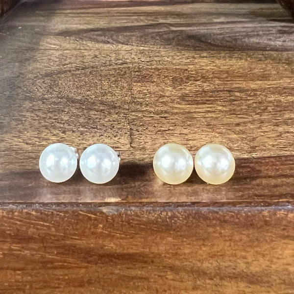 PRE-OWNED - Fashion Silver-Tone and Gold-Tone Pearl Stud Earrings - 2 Pairs