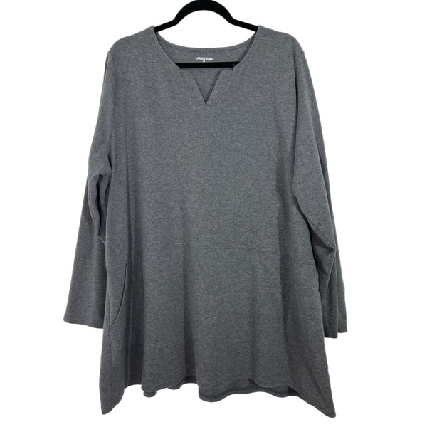 PRE-OWNED - LANDS' END Plus Size Grey V Neck Long Sleeve Kangaroo Pocket Shirt size 3X