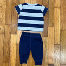 PRE-OWNED - Carter's 2 Piece Baby Boy Navy Short Sleeve Shirt with Joggers Set Size 3 Months