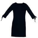 PRE-OWNED - Nina Leonard Ribbed Black Three Quarter Sleeve with Ties Dress