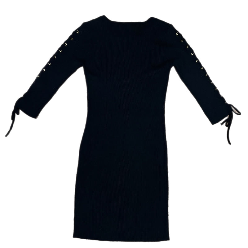 PRE-OWNED - Nina Leonard Ribbed Black Three Quarter Sleeve with Ties Dress