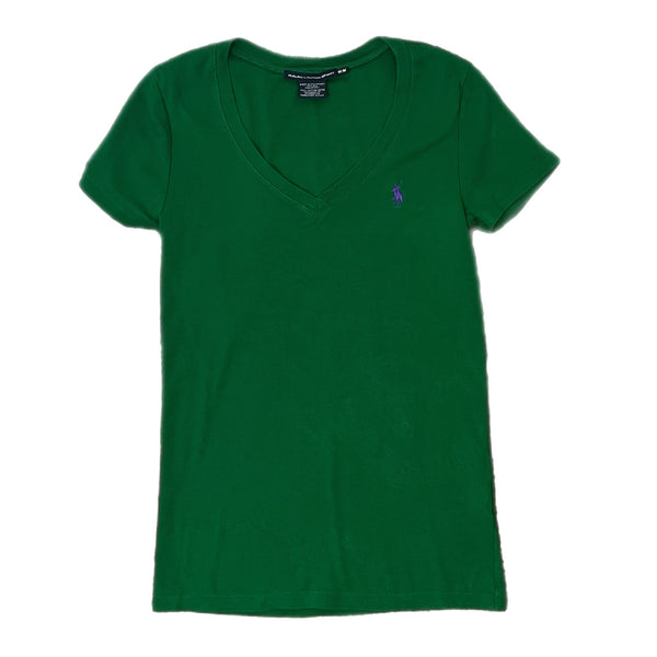 PRE-OWNED - Ralph Lauren Sport Green Short Sleeve V Neck T-Shirt Size Medium