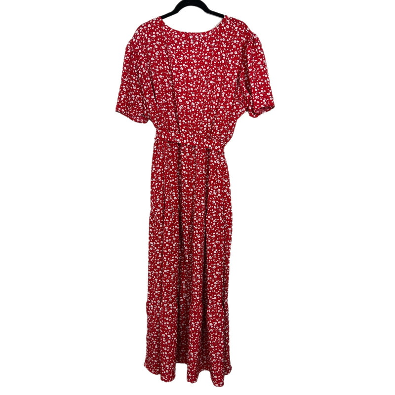 PRE-OWNED - Kojooin 4XL Floral Red Short Sleeve V Neck Dress