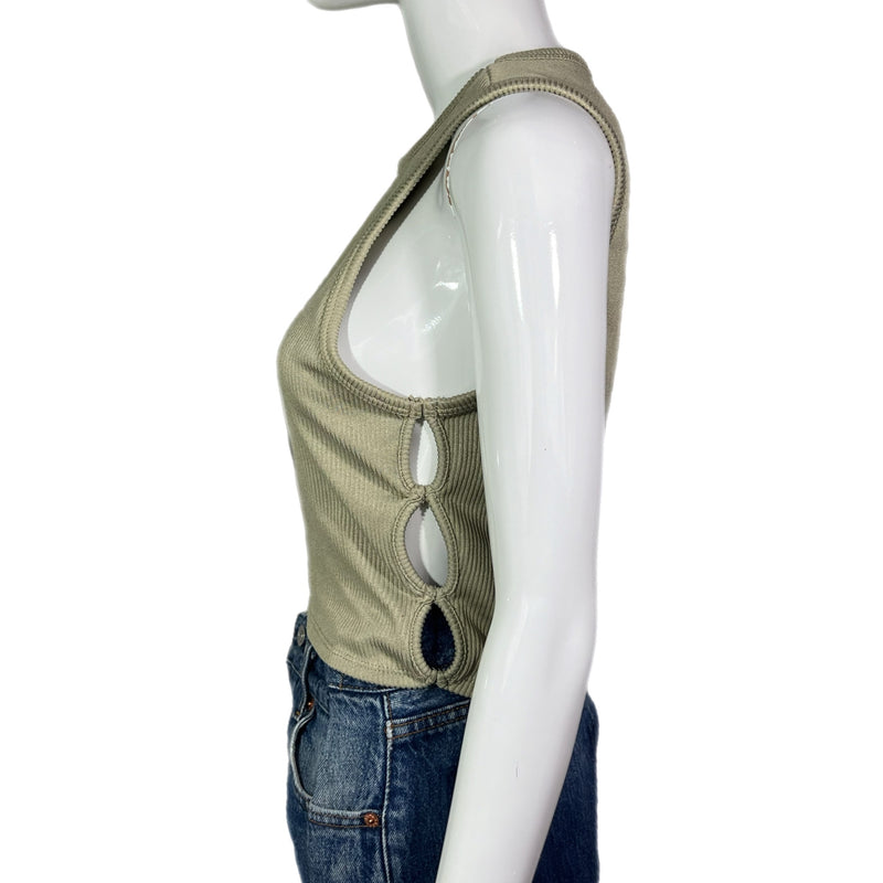 PRE-OWNED - Blashe Light Green Side Circle Cut-out Ribbed Cropped Tank