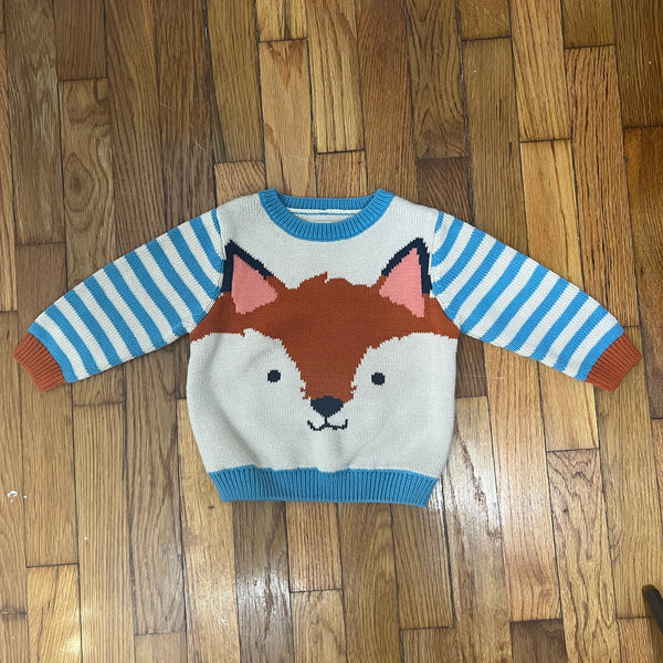 PRE-OWNED - Hatley Girls Ivory Fox Detail Long Sleeve Crew Neck Sweater Size 18 to 24 Months Style and Give Secondhand Shopping 