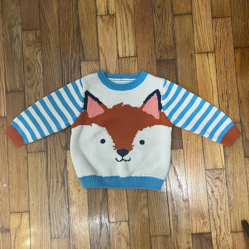 PRE-OWNED - Hatley Girls Ivory Fox Detail Long Sleeve Crew Neck Sweater Size 18 to 24 Months Style and Give Secondhand Shopping 
