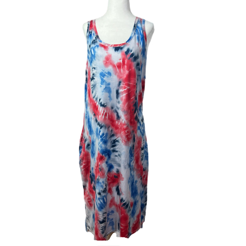 PRE-OWNED - Secret Treasures Tie-Dye Red, White & Blue Tank Dress PRE-OWNED - Secret Treasures Tie-Dye Red, White & Blue Tank Dress