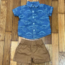 PRE-OWNED - Carter's 2 Piece Baby Boy Dinosaur Shirt with Brown Shorts Size 6 Months Style and Give Secondhand Shopping for Good