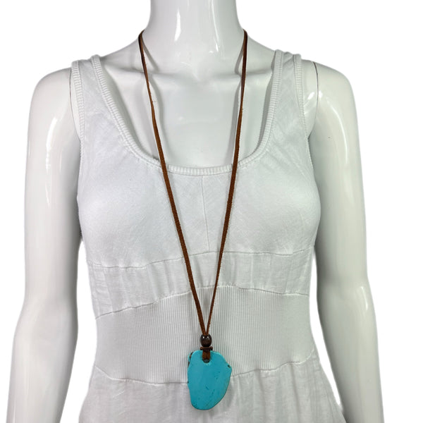 PRE-OWNED -Brown Leather Turquoise Necklace