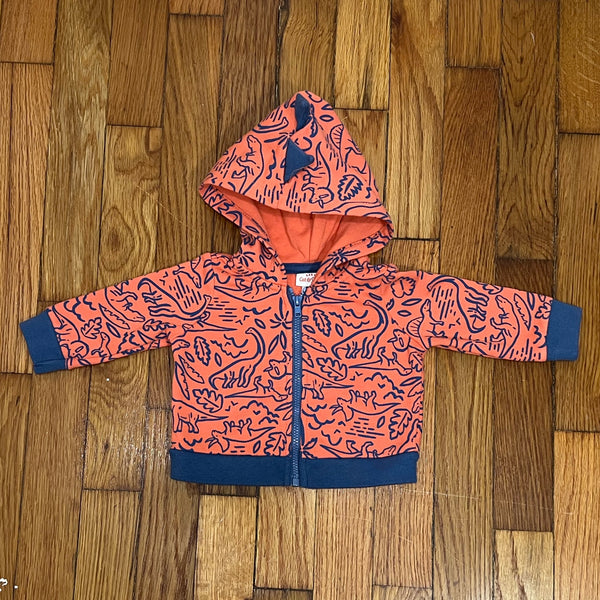 PRE-OWNED - Cat & Jack Orange & Blue Dinosaur Zip-Up Hoodie 0 to 3 Months Style and Give Secondhand Shopping for Good 