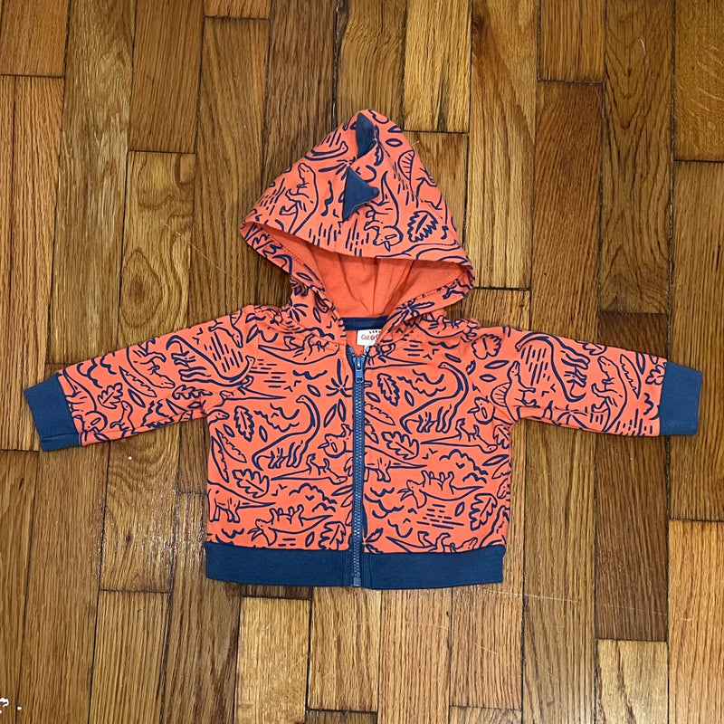 PRE-OWNED - Cat & Jack Orange & Blue Dinosaur Zip-Up Hoodie 0 to 3 Months Style and Give Secondhand Shopping for Good 