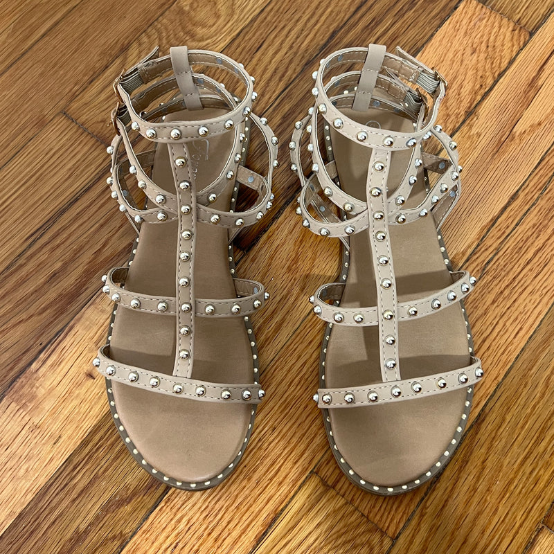 PRE-OWNED - Forever Tan Gladiator Sandals with Gold-Toned Accents