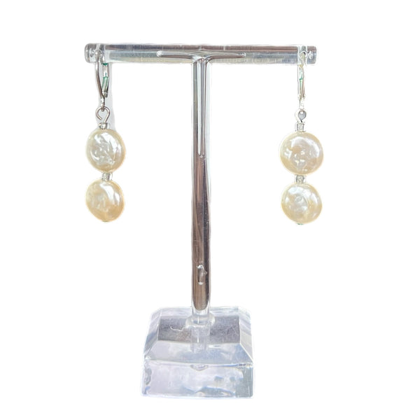 Fashion Silver-Tone Double Pearl Drop Dangle Earrings