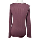 PRE-OWNED - Glitz Mauve Long Sleeve Ribbed Top with Lace Accent at Neckline
