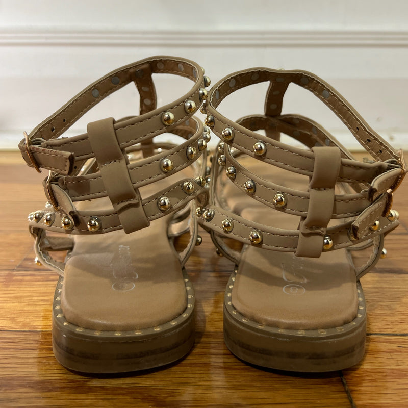 PRE-OWNED - Forever Tan Gladiator Sandals with Gold-Toned Accents