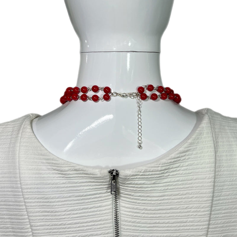 PRE-OWNED - Fashion Red Beaded Double Tiered Necklace