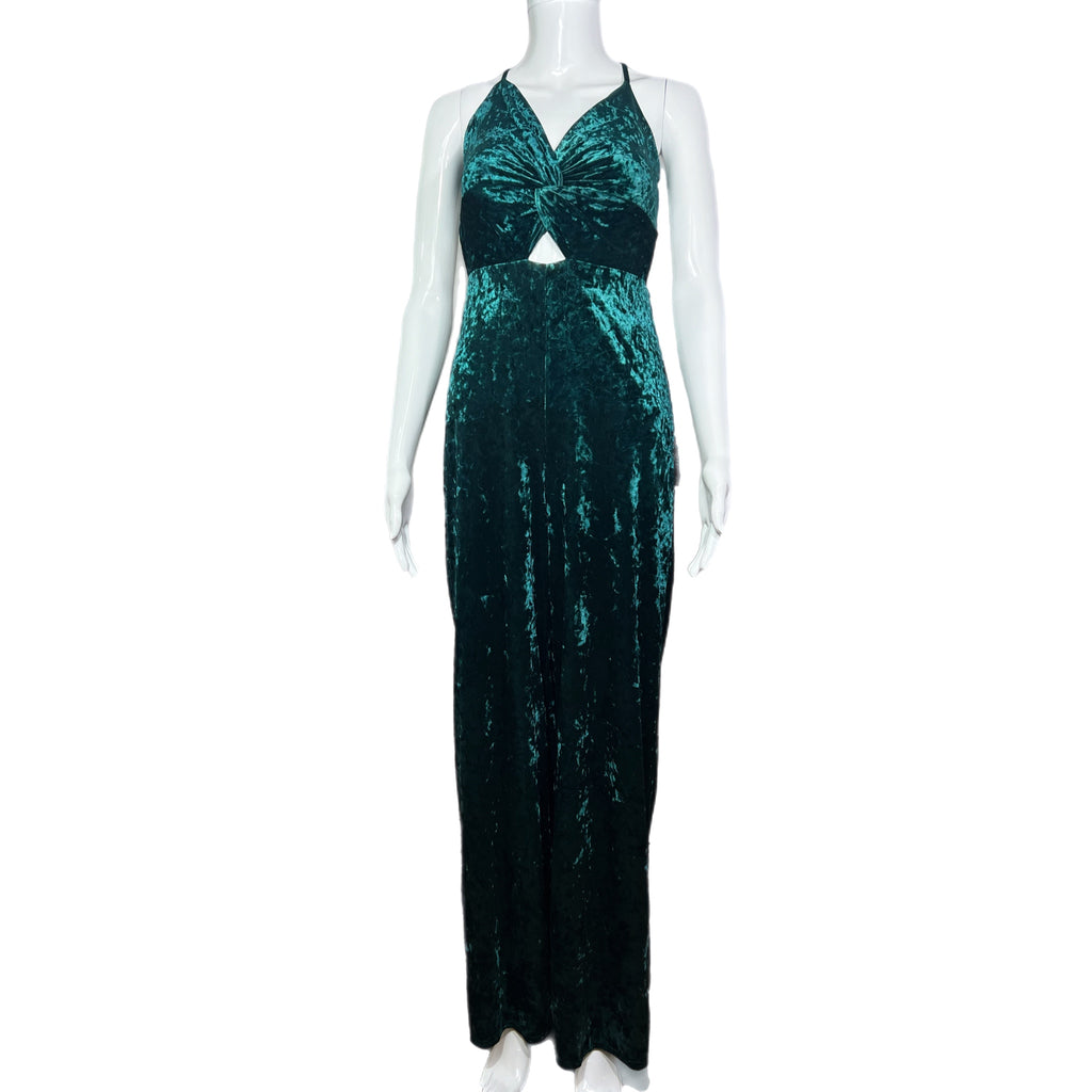 PRE-OWNED - Lulus Dreams of Disco Emerald Green Velvet Lace-Up Jumpsuit PRE-OWNED - Lulus Dreams of Disco Emerald Green Velvet Lace-Up Jumpsuit