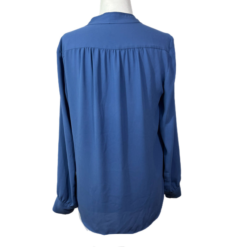 PRE-OWNED - Ann Taylor Petite Blue V Neck Long Sleeve Blouse