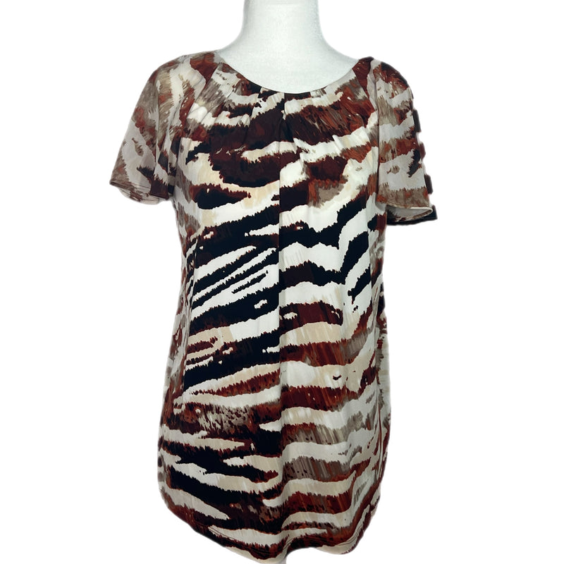 PRE-OWNED - Calvin Klein Printed Chiffon Sleeve with Sheering Top Size Small preloved item secondhand shopping 