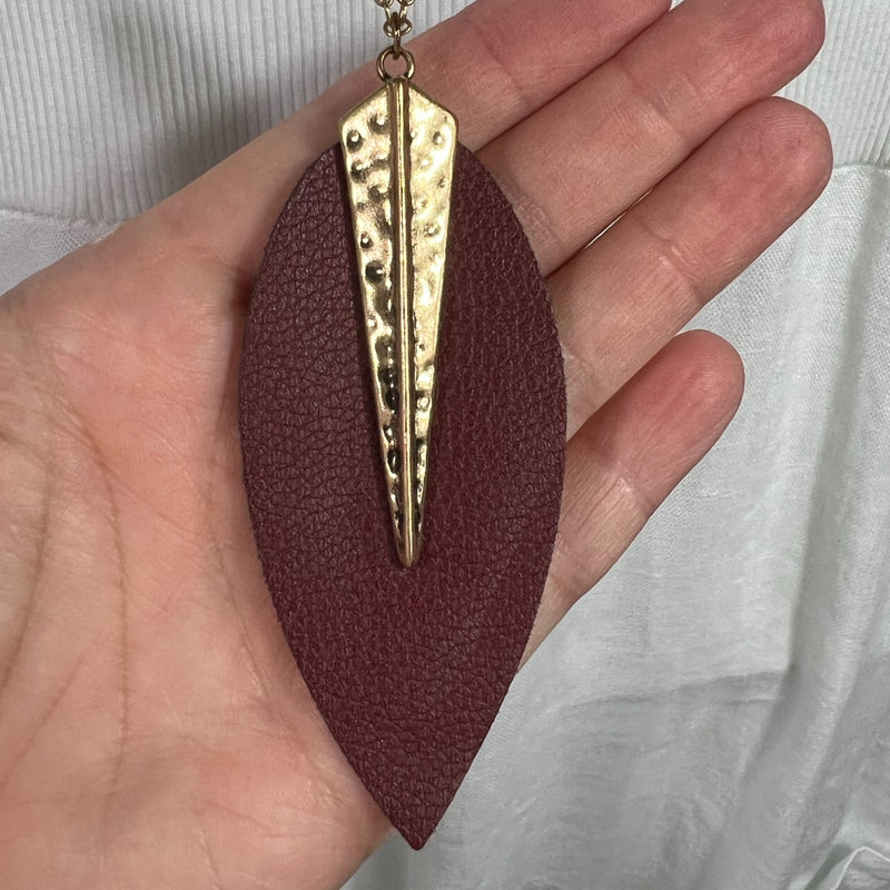 PRE-OWNED -Burgundy Leather Accent Necklace