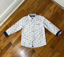 PRE-OWNED - Craft + Flow Little Boys White Long Sleeve with Dinosaur Print Shirt Size Little Boy 6 Style and Give Secondhand Shopping or Boys Preloved Kids Clothing