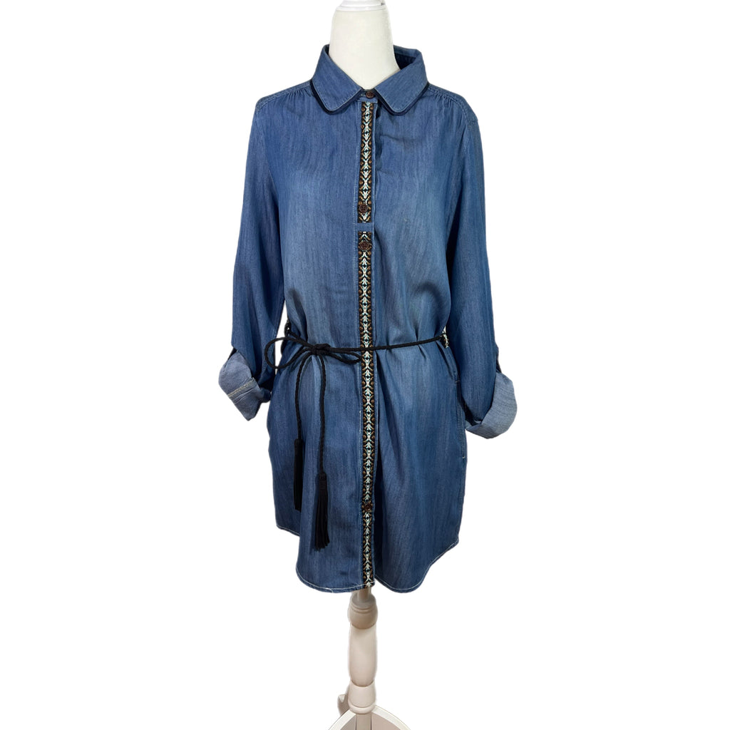 PRE-OWNED - Miss Me Denim Dress with Leather Fringe Belt PRE-OWNED - Miss Me Denim Dress with Leather Fringe Belt