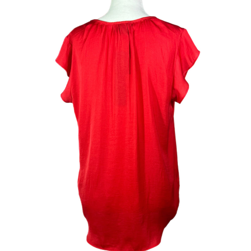 PRE-OWNED - JNY Jones New York Red V Neck Flutter Sleeve Blouse