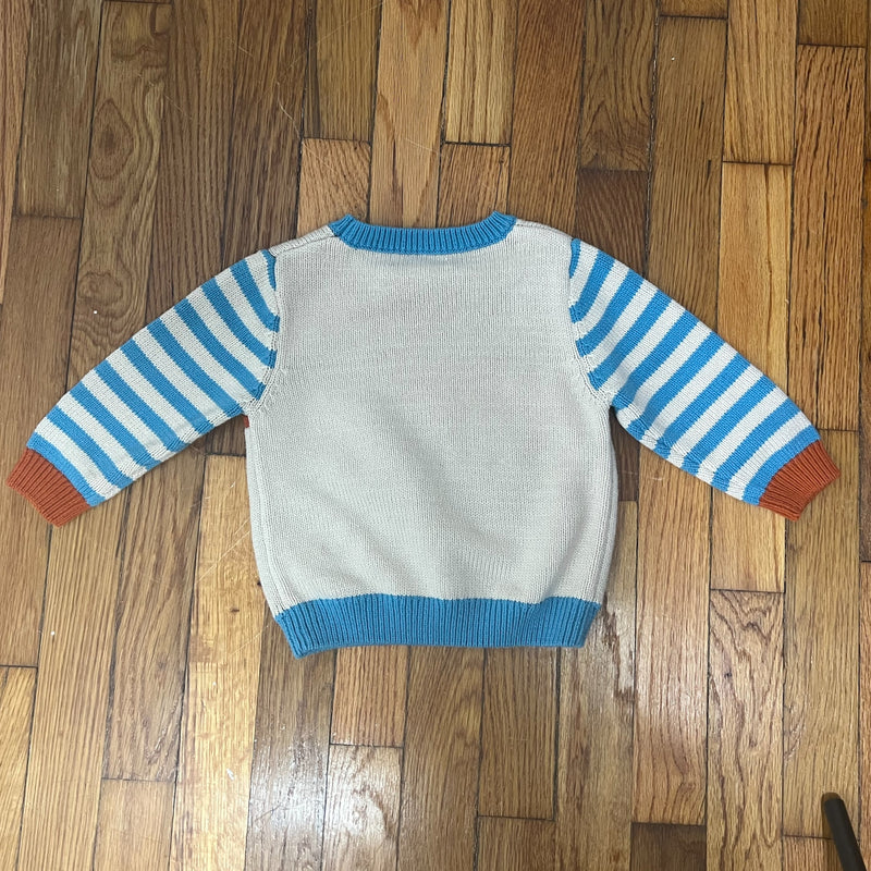 PRE-OWNED - Hatley Girls Ivory Fox Detail Long Sleeve Crew Neck Sweater Size 18 to 24 Months