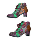 PRE-OWNED - Unbranded Floral Patterned Block Heel Lace up Ankle Boots