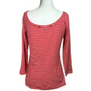 PRE-OWNED - J.Crew Red Striped Scoop Neck Three Quarter Sleeve Tee Shirt