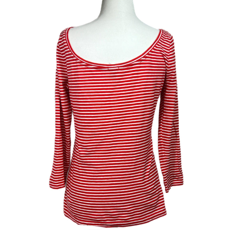 PRE-OWNED - J.Crew Red Striped Scoop Neck Three Quarter Sleeve Tee Shirt