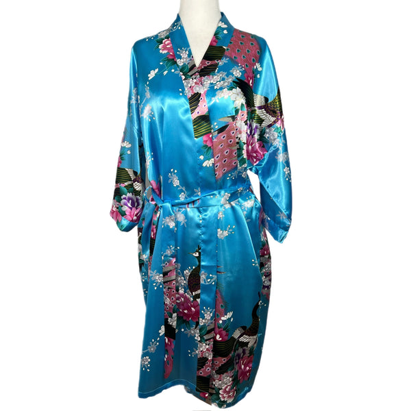 PRE-OWNED - Blue Floral Peacock Robe with Belt Included